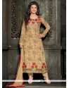 Sonorous Lace Work Beige Georgette Designer Straight Salwar Suit