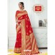 Red Designer Party Wear Banarasi Silk Sari