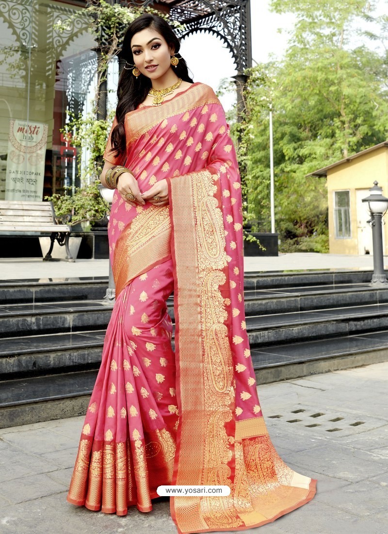 Pink Stunning Designer Party Wear Silk Sari