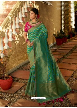 Green Designer Party Wear Banarasi Silk Sari