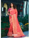 Light Red Designer Party Wear Banarasi Silk Sari