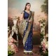 Dark Blue Designer Party Wear Banarasi Silk Sari