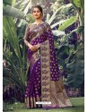 Purple Stylish Designer Party Wear Silk Sari