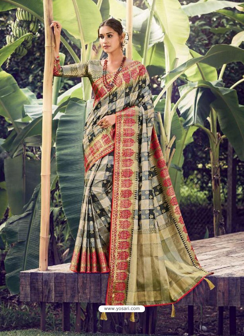 Multi Colour Stylish Designer Party Wear Silk Sari