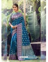 Dark Blue Stylish Designer Party Wear Silk Sari
