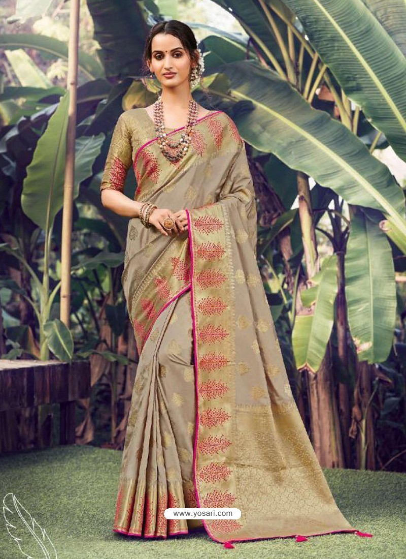 Taupe Stylish Designer Party Wear Silk Sari