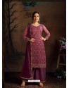 Maroon Dazzling Designer Embroidered Butterfly Net Palazzo Salwar Suit