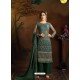 Dark Green Dazzling Designer Embroidered Butterfly Net Palazzo Salwar Suit