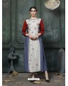 Multi Colour Designer Embroidered Party Wear Heavy Fancy Rayon Kurti
