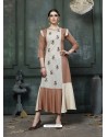 Camel Designer Embroidered Party Wear Heavy Fancy Rayon Kurti