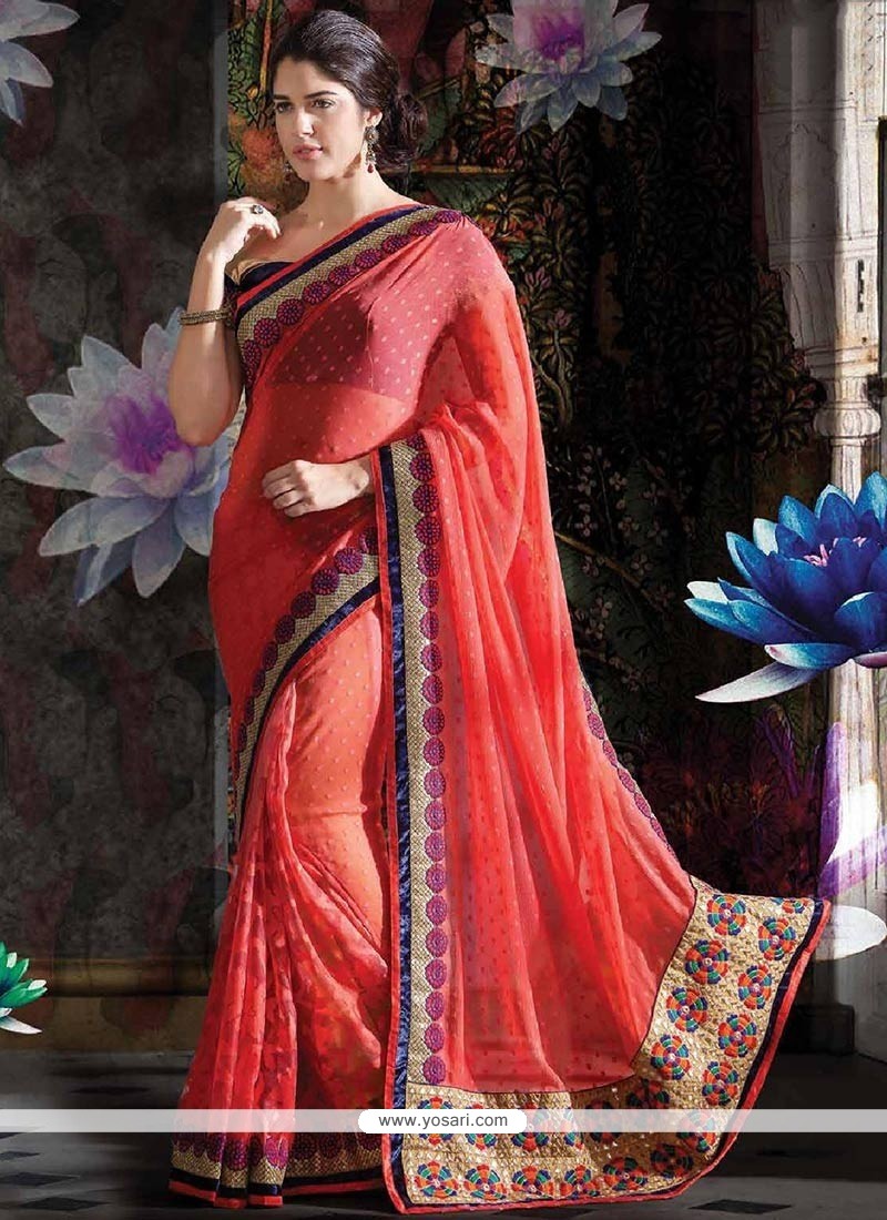 Groovy Red Shade Faux Chiffon And Net Saree