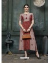 Maroon Designer Embroidered Party Wear Heavy Fancy Rayon Kurti