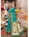 Aqua Mint Designer Party Wear Banarasi Fancy Silk Sari