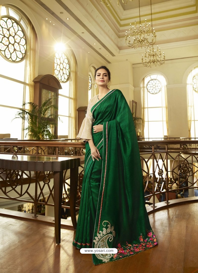 Forest Green Gorgeous Designer Party Wear Fancy Fabric Sari