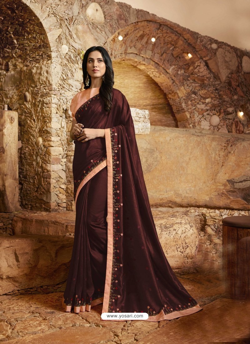 Maroon Gorgeous Designer Party Wear Fancy Fabric Sari