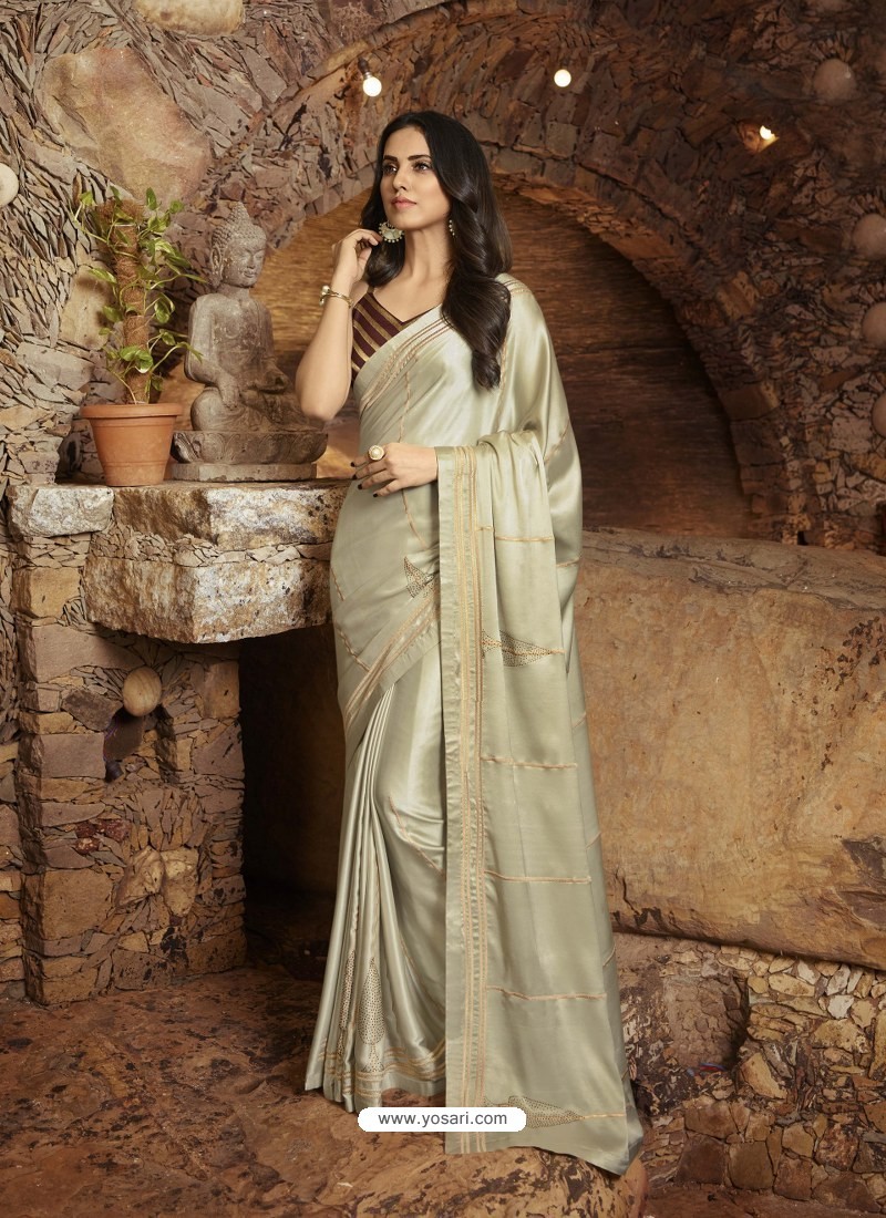 Off White Gorgeous Designer Party Wear Fancy Fabric Sari