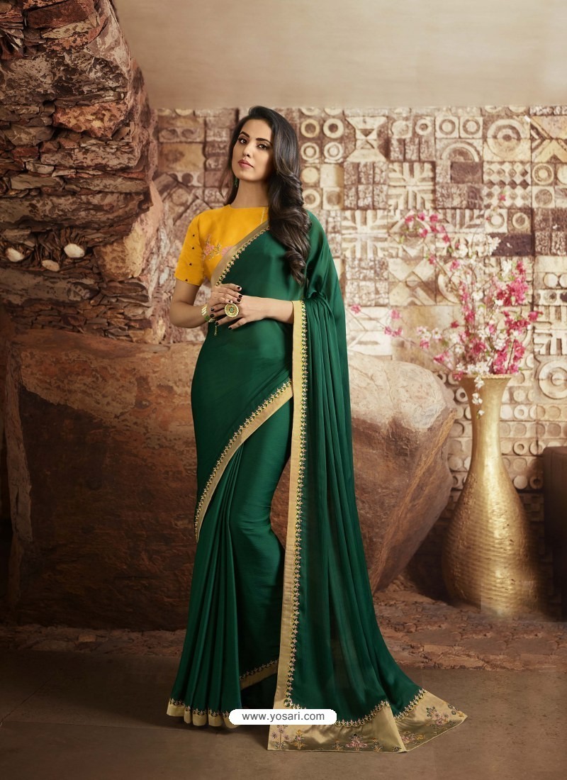 Dark Green Gorgeous Designer Party Wear Fancy Fabric Sari