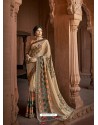 Beige Designer Party Wear Printed Brasso Silk Sari
