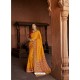 Yellow Designer Party Wear Printed Brasso Silk Sari
