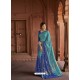 Blue Designer Party Wear Printed Brasso Silk Sari