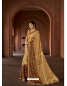 Cream Designer Party Wear Printed Brasso Silk Sari