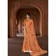 Light Orange Designer Party Wear Printed Brasso Silk Sari