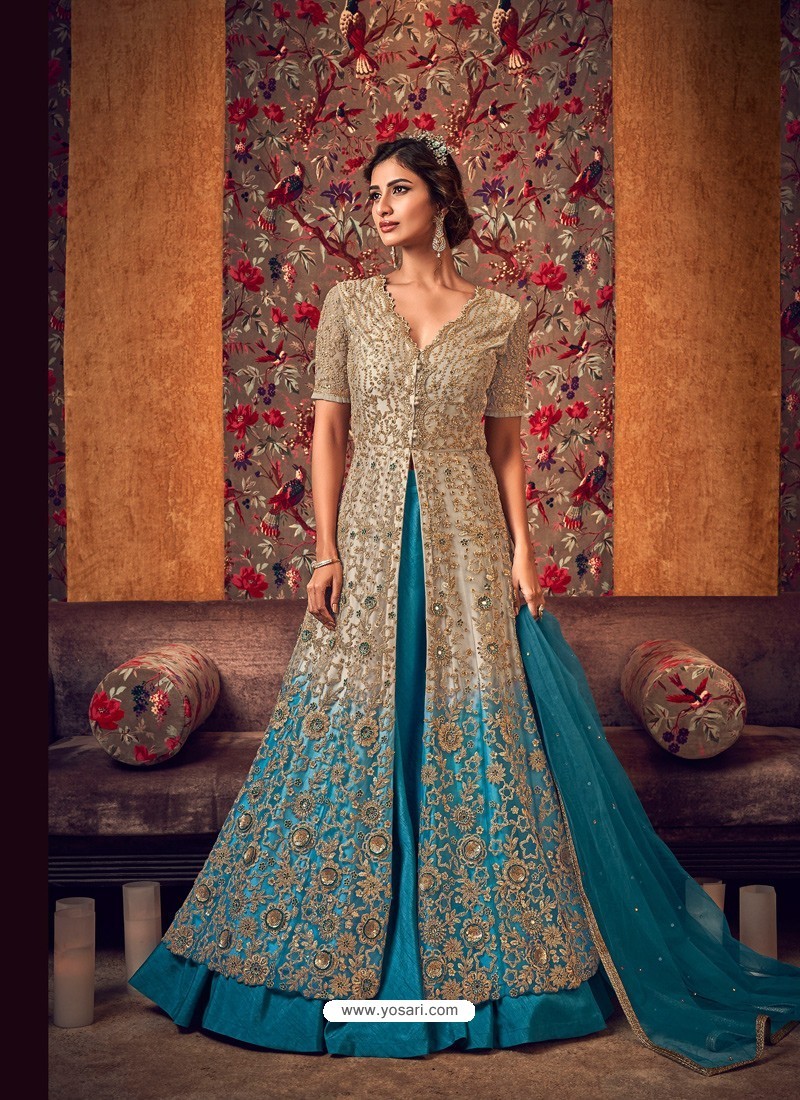 Blue Latest Heavy Embroidered Designer Wedding Anarkali Suit