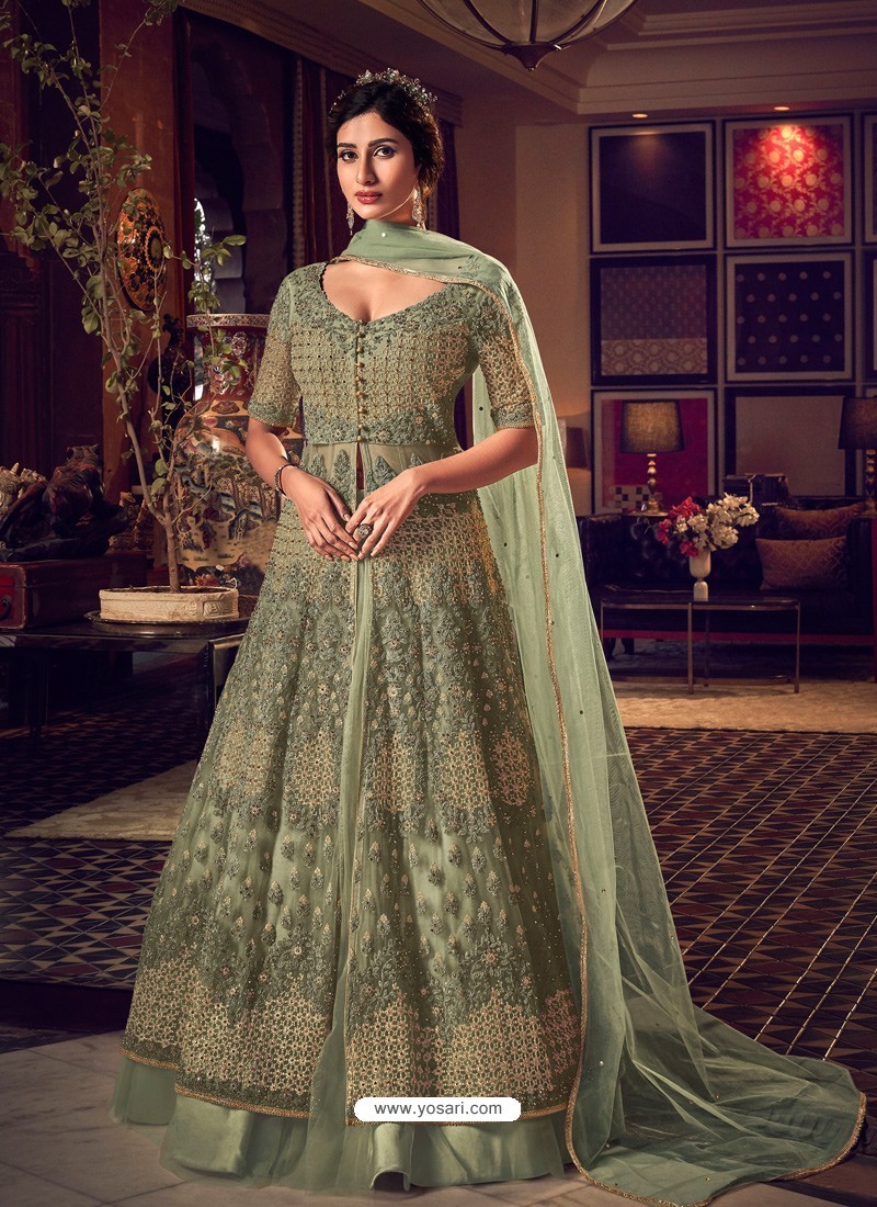 Olive Green Latest Heavy Embroidered Designer Wedding Anarkali Suit