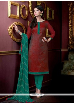 Elegant Lace Work Maroon Jacquard Churidar Salwar Suit