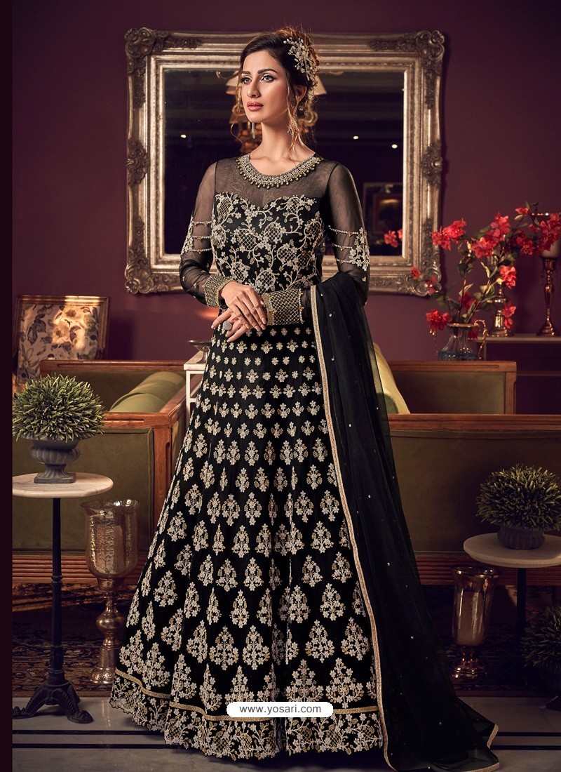 Black Latest Heavy Embroidered Designer Wedding Anarkali Suit