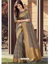 Grey Designer Party Wear Cotton Handloom Sari