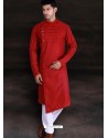 Red Readymade Designer Cotton Kurta Pajama For Men