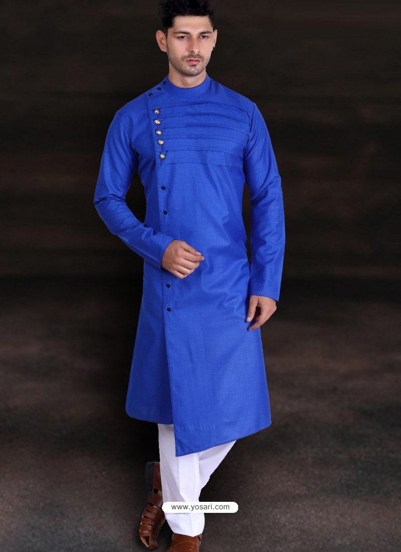 Blue Readymade Designer Cotton Kurta Pajama For Men