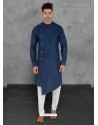 Dark Blue Designer Festive Wear Cotton Kurta Pajama For Men