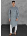 Silver Designer Festive Wear Cotton Kurta Pajama For Men