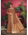 Brown Gorgeous Designer Party Wear Jacquard Silk Sari