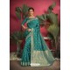Teal Blue Gorgeous Designer Party Wear Jacquard Silk Sari