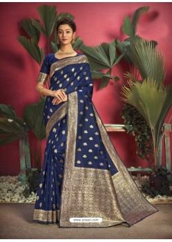 Dark Blue Gorgeous Designer Party Wear Jacquard Silk Sari