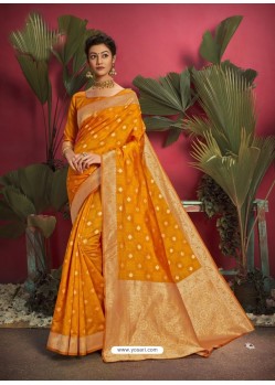Mustard Gorgeous Designer Party Wear Jacquard Silk Sari