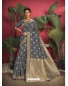 Grey Gorgeous Designer Party Wear Jacquard Silk Sari