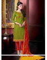 Noble Green Lace Work Jacquard Churidar Suit