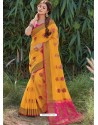 Yellow Designer Party Wear Cotton Handloom Sari