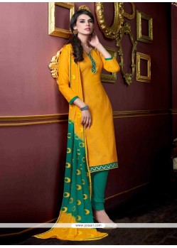Distinctive Yellow Jacquard Churidar Salwar Suit