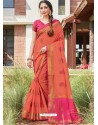 Orange Designer Party Wear Cotton Handloom Sari