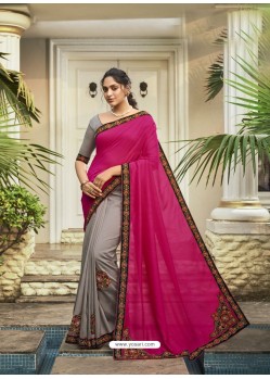 Silver Fabulous Designer Party Wear Chanderi Silk Sari