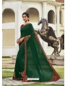 Dark Green Fabulous Designer Party Wear Chanderi Silk Sari
