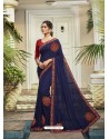 Dark Blue Fabulous Designer Party Wear Chanderi Silk Sari