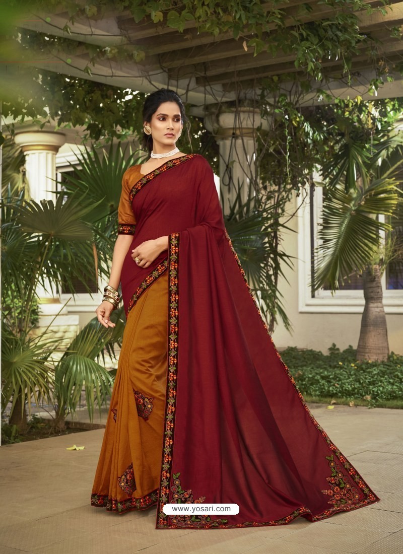 Mustard Fabulous Designer Party Wear Chanderi Silk Sari