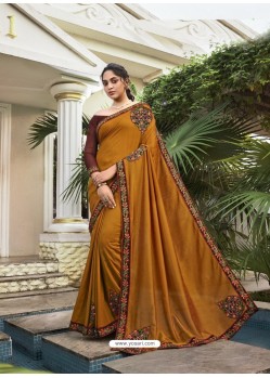 Mustard Fabulous Designer Party Wear Chanderi Silk Sari