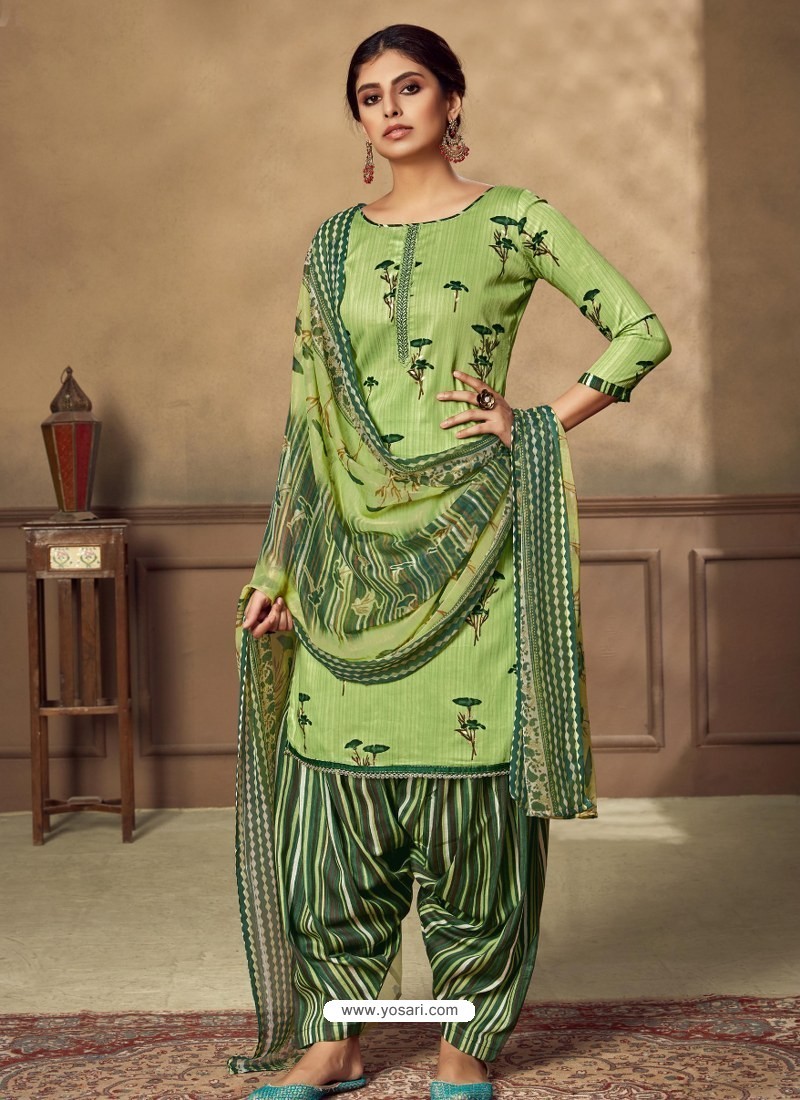 Green Designer Party Wear Pure Jam Punjabi Patiala Suit